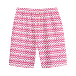 Pink And White Zigzag Pattern Print Cotton Shorts