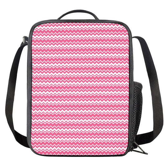 Pink And White Zigzag Pattern Print Crossbody Lunch Bag