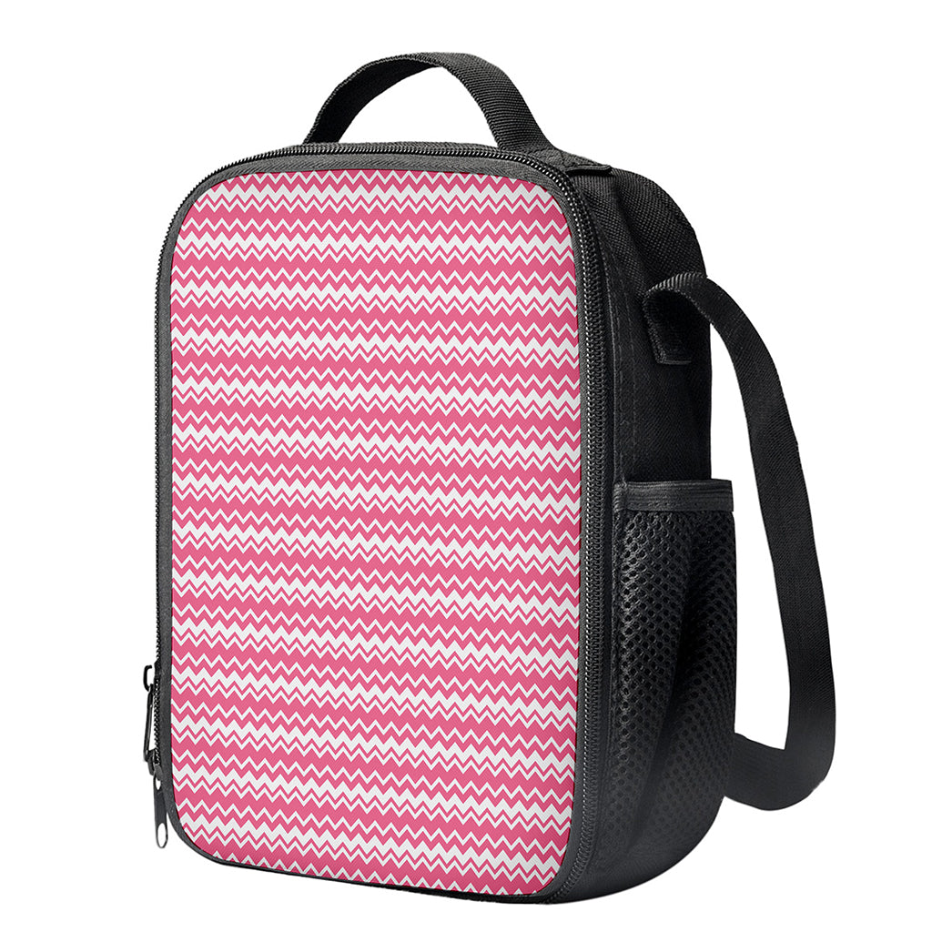 Pink And White Zigzag Pattern Print Crossbody Lunch Bag