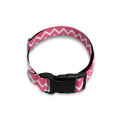 Pink And White Zigzag Pattern Print Dog Collar