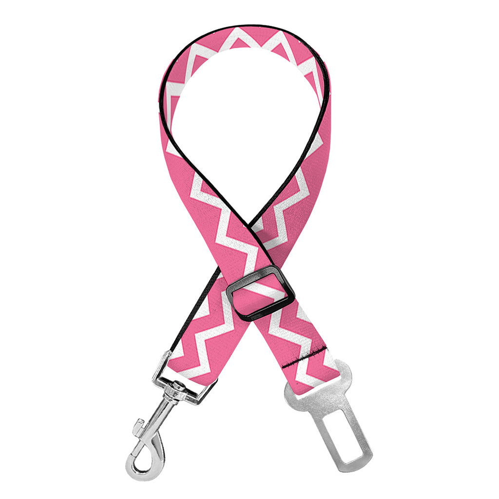 Pink And White Zigzag Pattern Print Dog Seat Belt