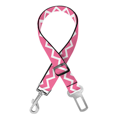 Pink And White Zigzag Pattern Print Dog Seat Belt