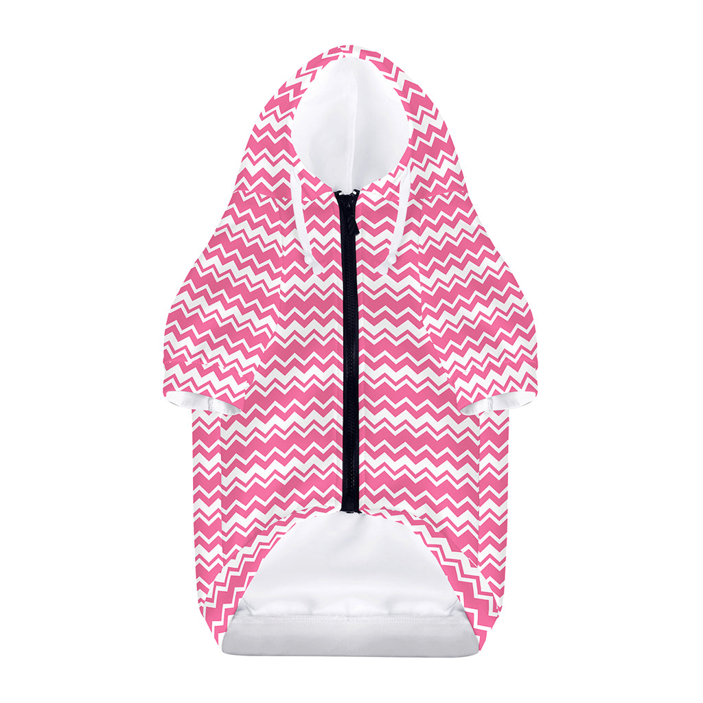 Pink And White Zigzag Pattern Print Dog Zip Up Hoodie