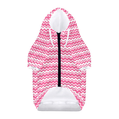 Pink And White Zigzag Pattern Print Dog Zip Up Hoodie