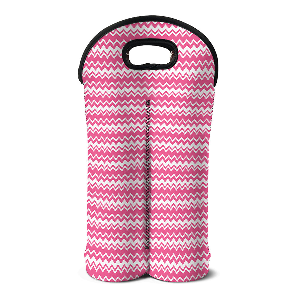 Pink And White Zigzag Pattern Print Double Neoprene Wine Tote