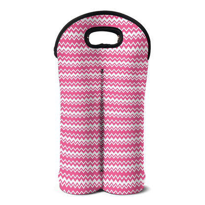Pink And White Zigzag Pattern Print Double Neoprene Wine Tote