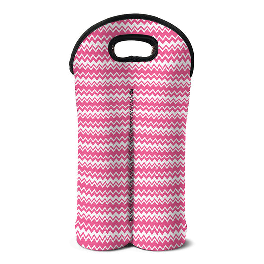 Pink And White Zigzag Pattern Print Double Neoprene Wine Tote