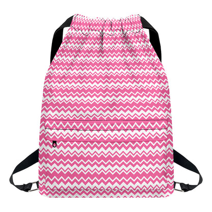 Pink And White Zigzag Pattern Print Drawstring Backpack