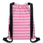 Pink And White Zigzag Pattern Print Drawstring Backpack