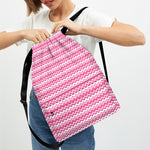 Pink And White Zigzag Pattern Print Drawstring Backpack