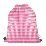 Pink And White Zigzag Pattern Print Drawstring Bag