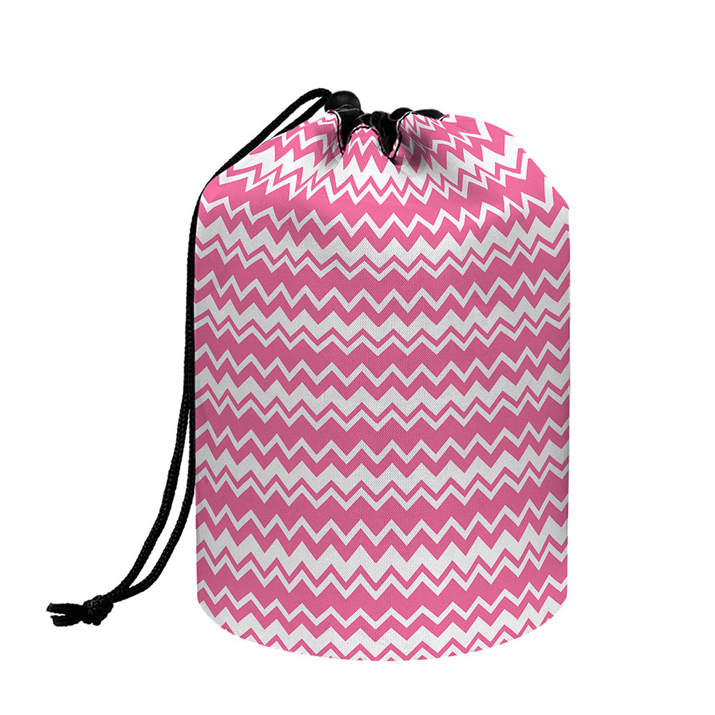 Pink And White Zigzag Pattern Print Drawstring Makeup Bag