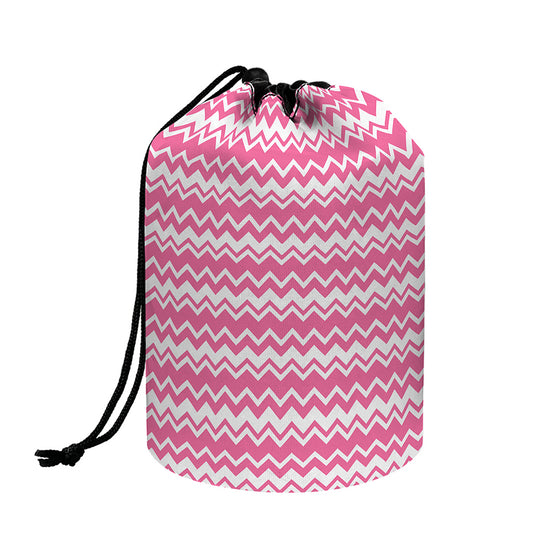 Pink And White Zigzag Pattern Print Drawstring Makeup Bag