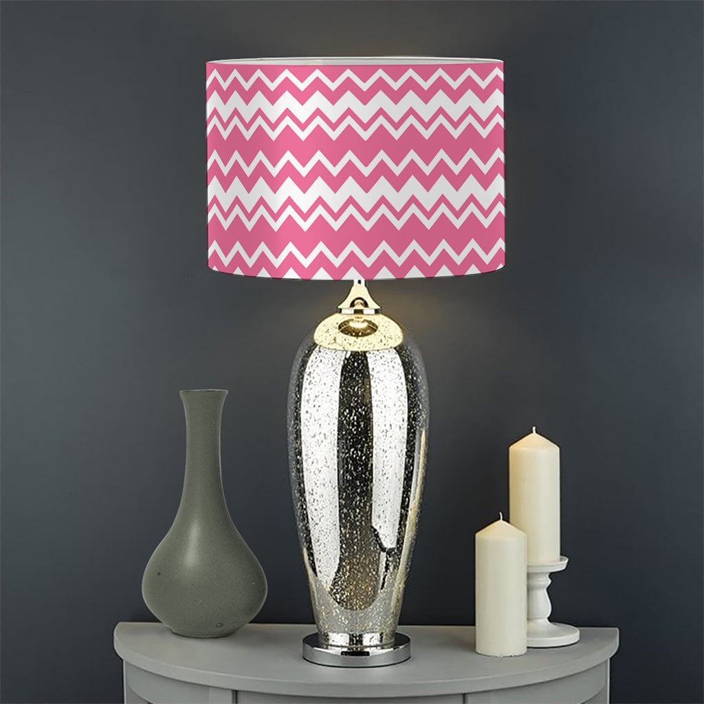 Pink And White Zigzag Pattern Print Drum Lamp Shade