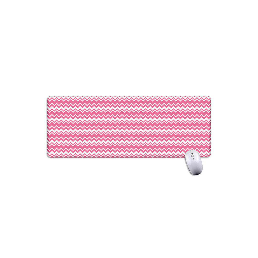 Pink And White Zigzag Pattern Print Extended Mouse Pad