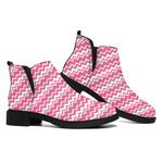 Pink And White Zigzag Pattern Print Flat Ankle Boots