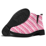 Pink And White Zigzag Pattern Print Flat Ankle Boots