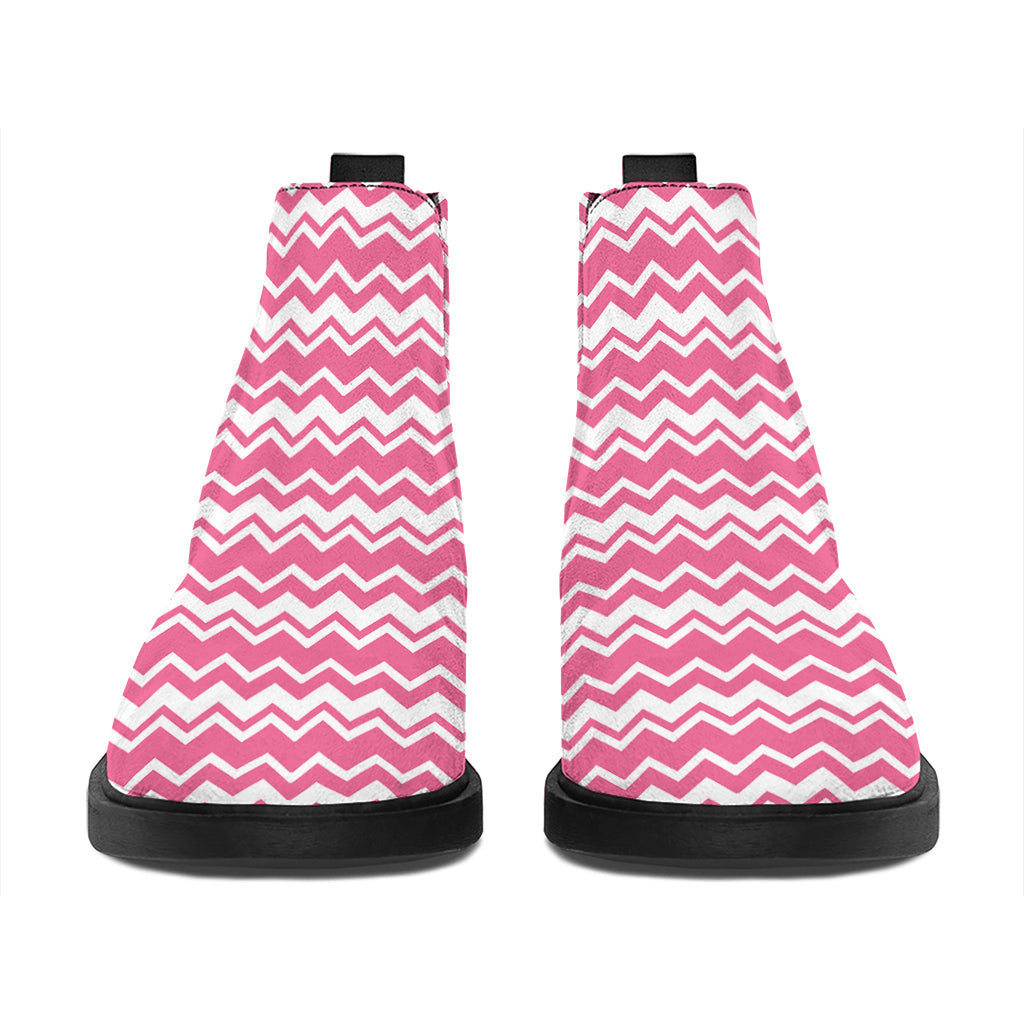 Pink And White Zigzag Pattern Print Flat Ankle Boots