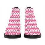 Pink And White Zigzag Pattern Print Flat Ankle Boots