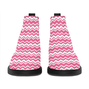 Pink And White Zigzag Pattern Print Flat Ankle Boots