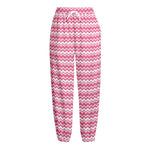 Pink And White Zigzag Pattern Print Fleece Lined Knit Pants
