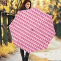 Pink And White Zigzag Pattern Print Foldable Umbrella