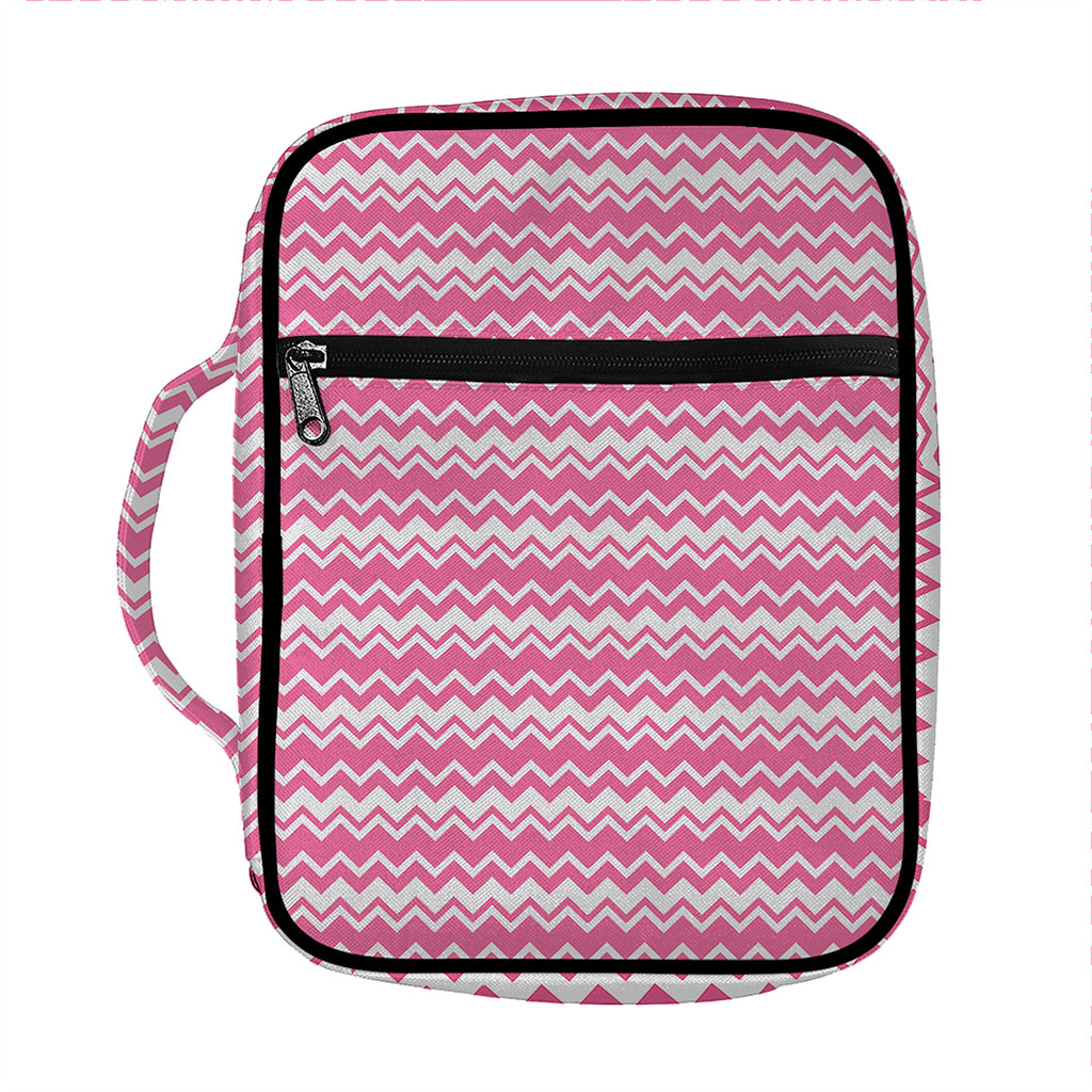 Pink And White Zigzag Pattern Print Front Pocket Bible Bag