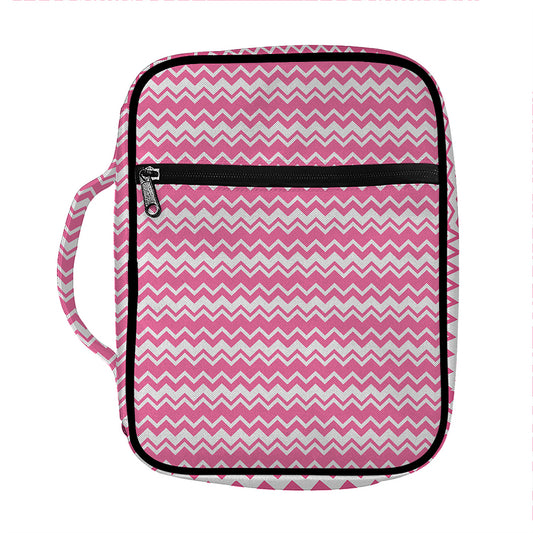 Pink And White Zigzag Pattern Print Front Pocket Bible Bag