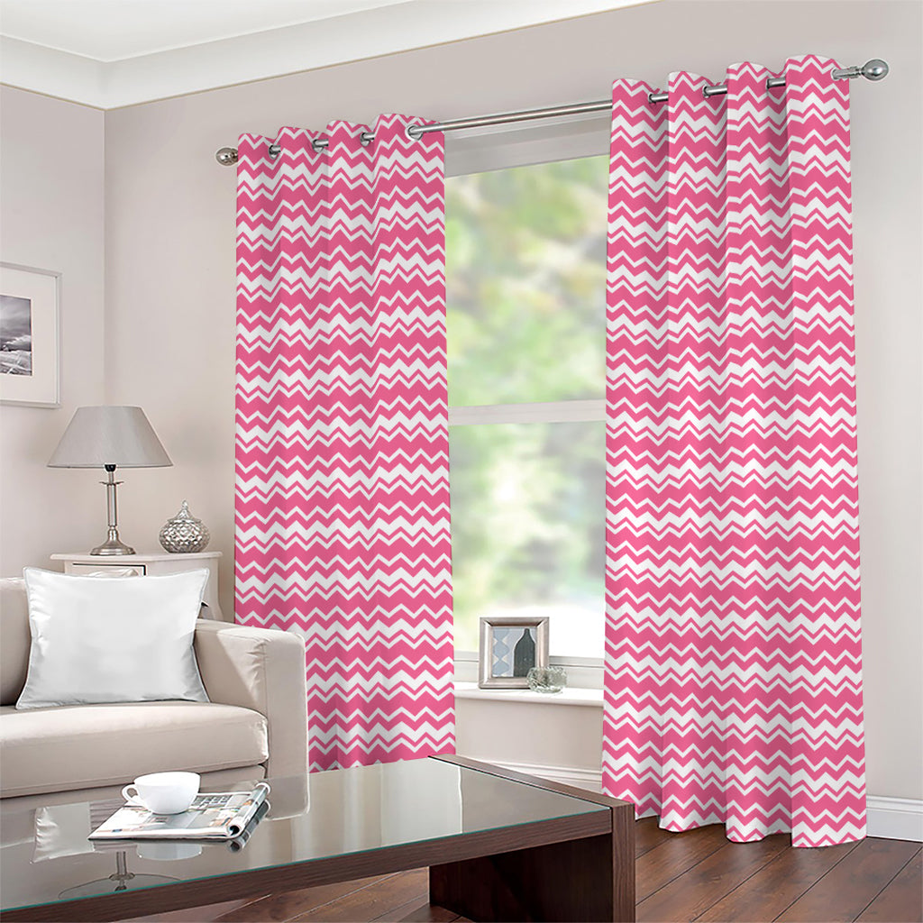 Pink And White Zigzag Pattern Print Grommet Curtains
