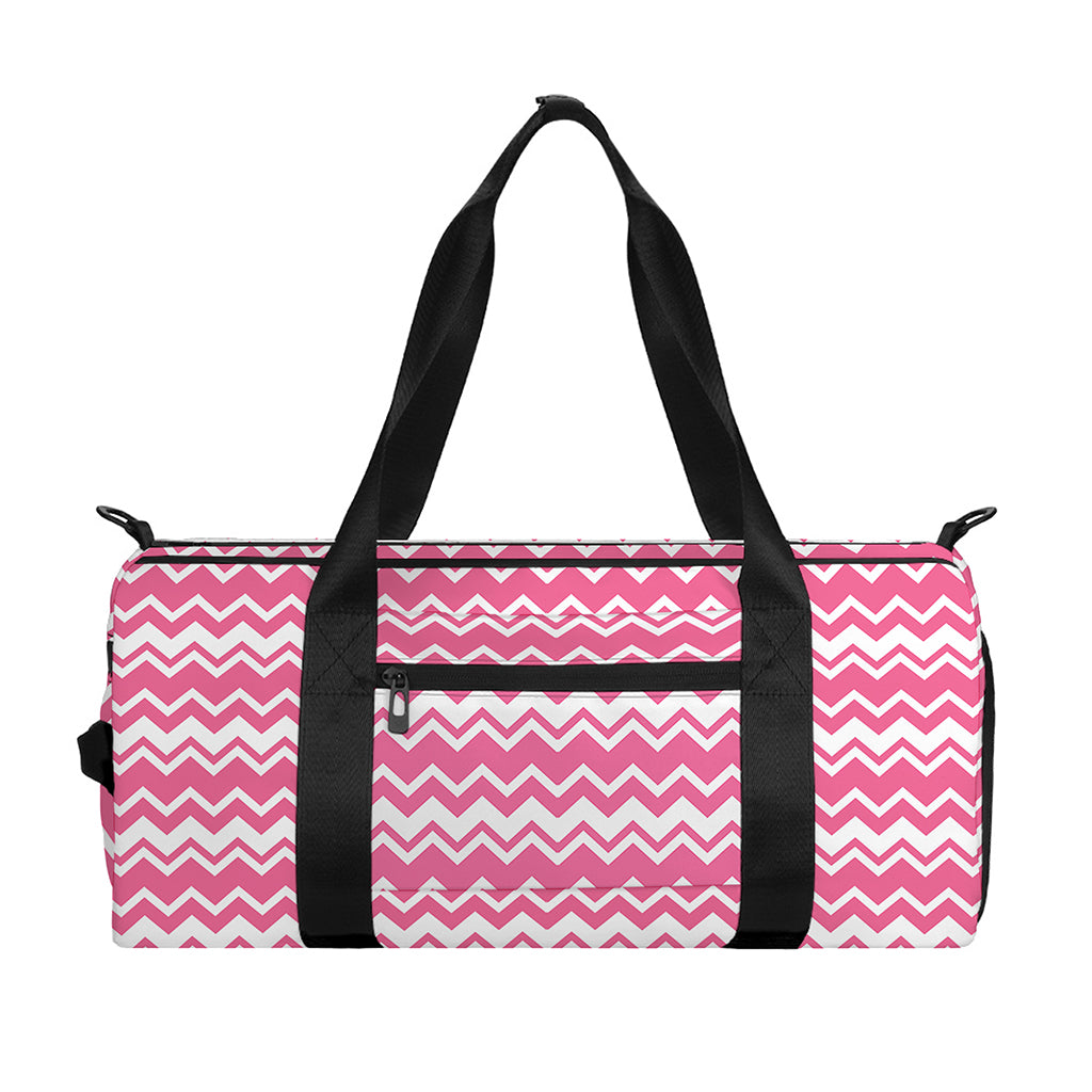 Pink And White Zigzag Pattern Print Gym Bag