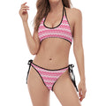 Pink And White Zigzag Pattern Print Halter Scoop Tie Side Bikini