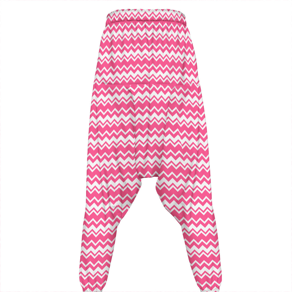 Pink And White Zigzag Pattern Print Hammer Pants