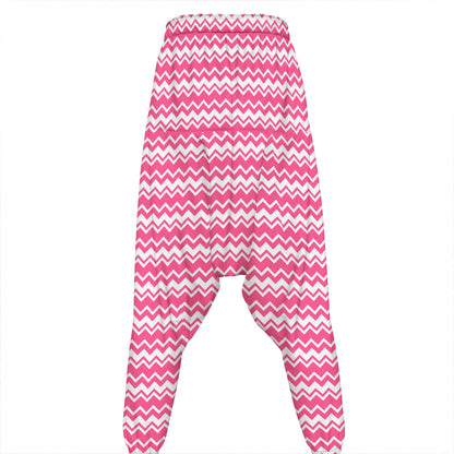 Pink And White Zigzag Pattern Print Hammer Pants