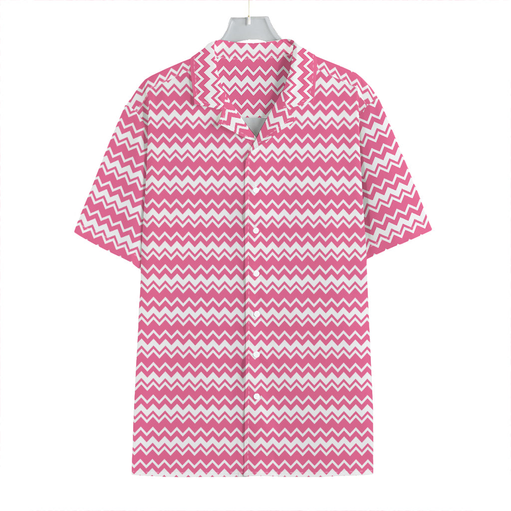 Pink And White Zigzag Pattern Print Hawaiian Shirt