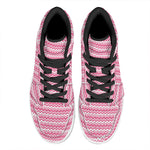 Pink And White Zigzag Pattern Print High Top Leather Sneakers