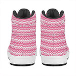 Pink And White Zigzag Pattern Print High Top Leather Sneakers