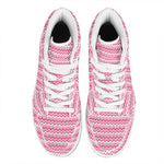 Pink And White Zigzag Pattern Print High Top Leather Sneakers
