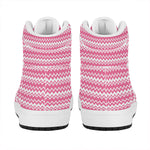 Pink And White Zigzag Pattern Print High Top Leather Sneakers