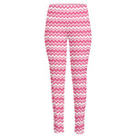 Pink And White Zigzag Pattern Print High-Waisted Pocket Leggings