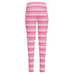 Pink And White Zigzag Pattern Print High-Waisted Pocket Leggings