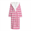 Pink And White Zigzag Pattern Print Hooded Bathrobe