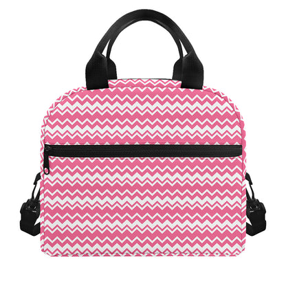 Pink And White Zigzag Pattern Print Insulated Lunch Bag