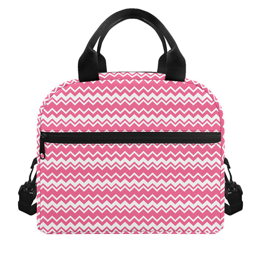 Pink And White Zigzag Pattern Print Insulated Lunch Bag