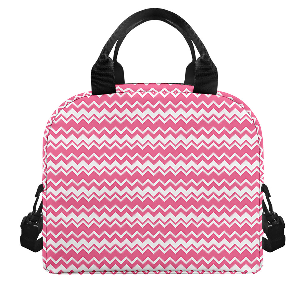 Pink And White Zigzag Pattern Print Insulated Lunch Bag