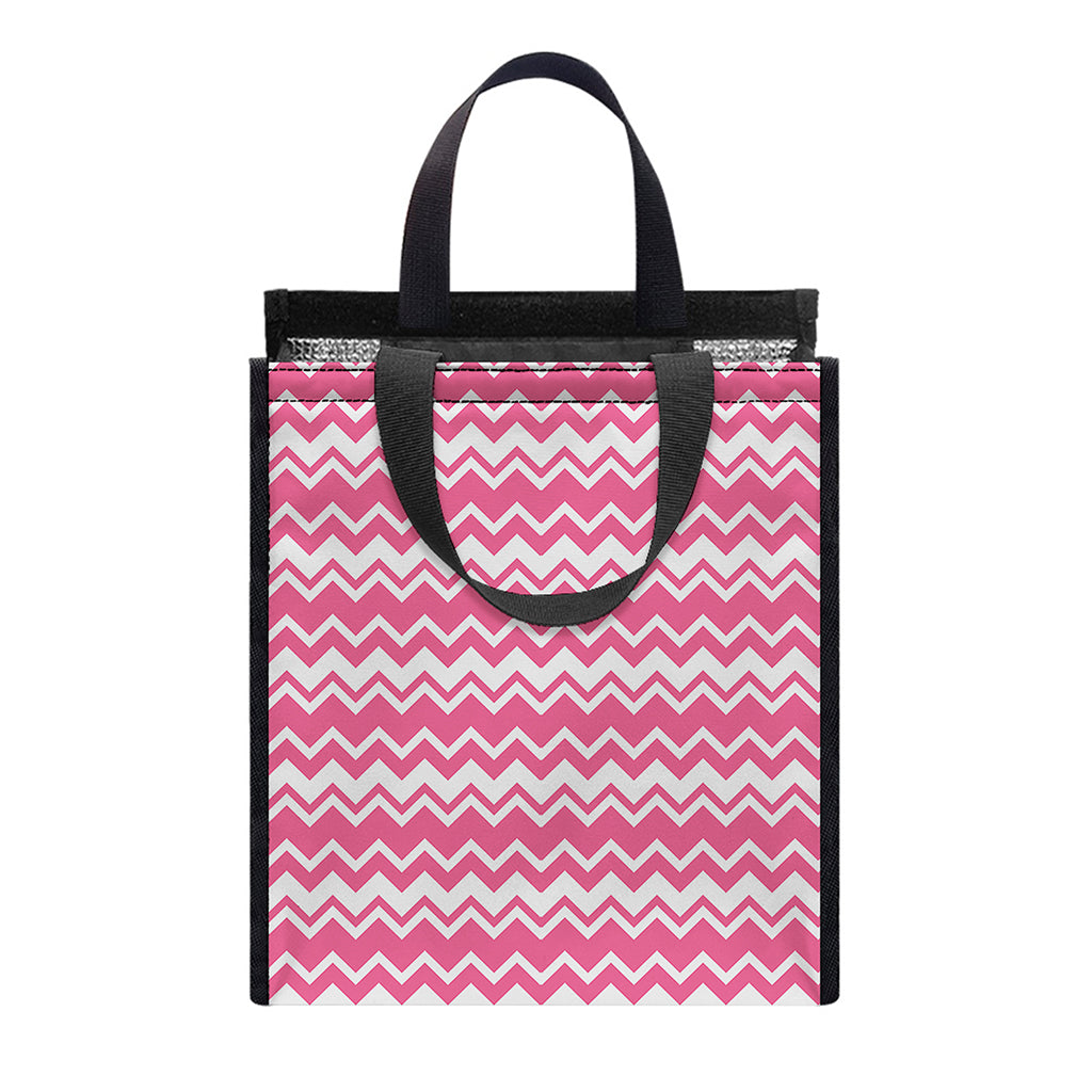 Pink And White Zigzag Pattern Print Insulated Lunch Tote