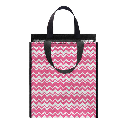 Pink And White Zigzag Pattern Print Insulated Lunch Tote