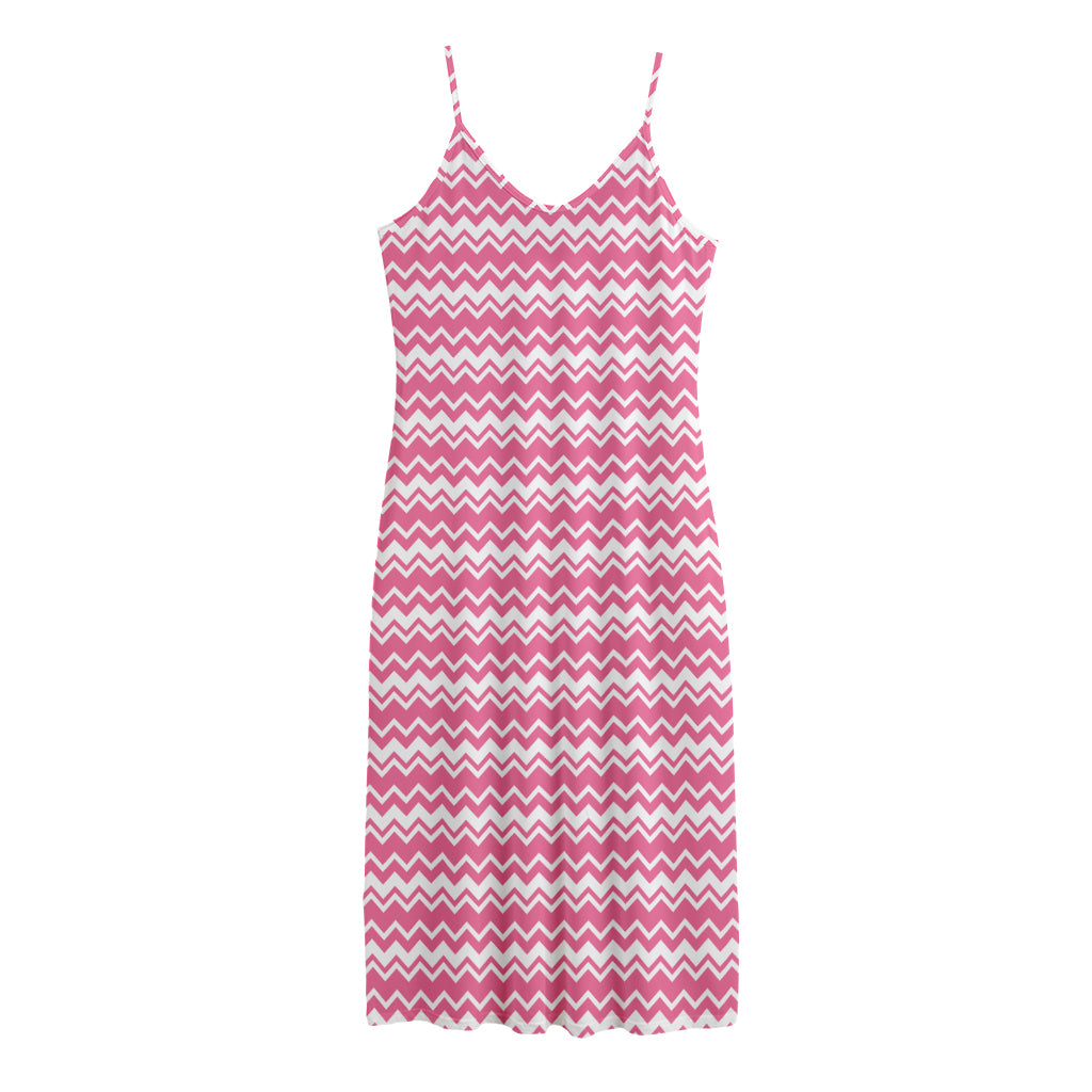 Pink And White Zigzag Pattern Print Jersey Midi Cami Dress