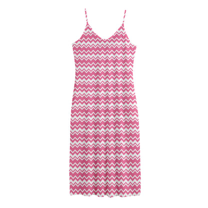 Pink And White Zigzag Pattern Print Jersey Midi Cami Dress
