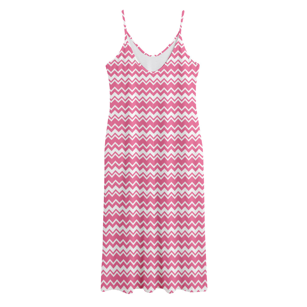 Pink And White Zigzag Pattern Print Jersey Midi Cami Dress