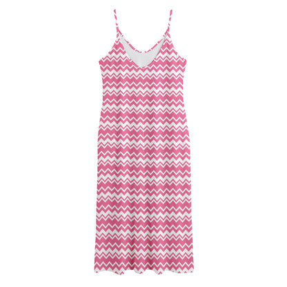 Pink And White Zigzag Pattern Print Jersey Midi Cami Dress